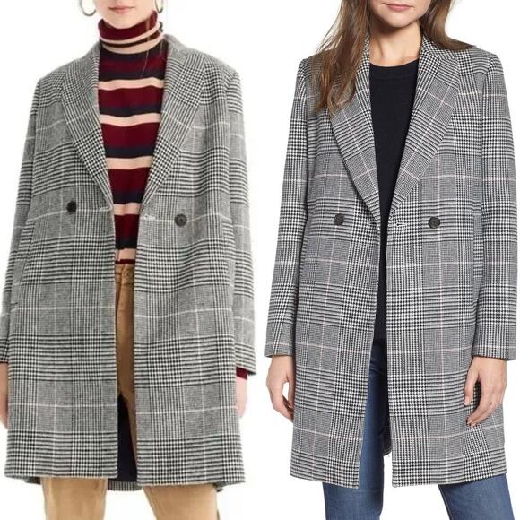 J. Crew Daphne Longline Glen Plaid Houndstooth Wool Blend Topcoat Coat size 2 - Picture 1 of 12